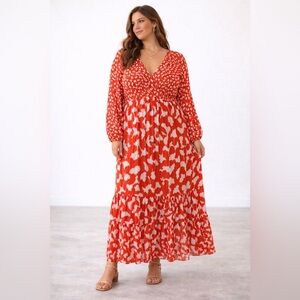 Diane Von Furstenberg Cherry Tomato Red White Coquette Milkmaid Modest Dress XXL